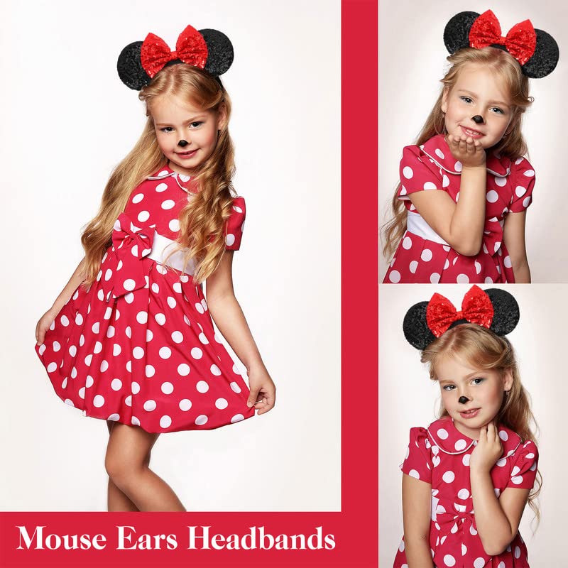 ETLUK Mouse Ears Headband, Mouse Ears Sequin Bow Headbands for Women Girls, Cosplay Accessories Party Decorations (Red Bow) - Image 3